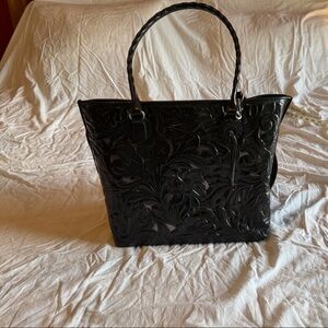Patricia Nash Black Floral Embossed Tote